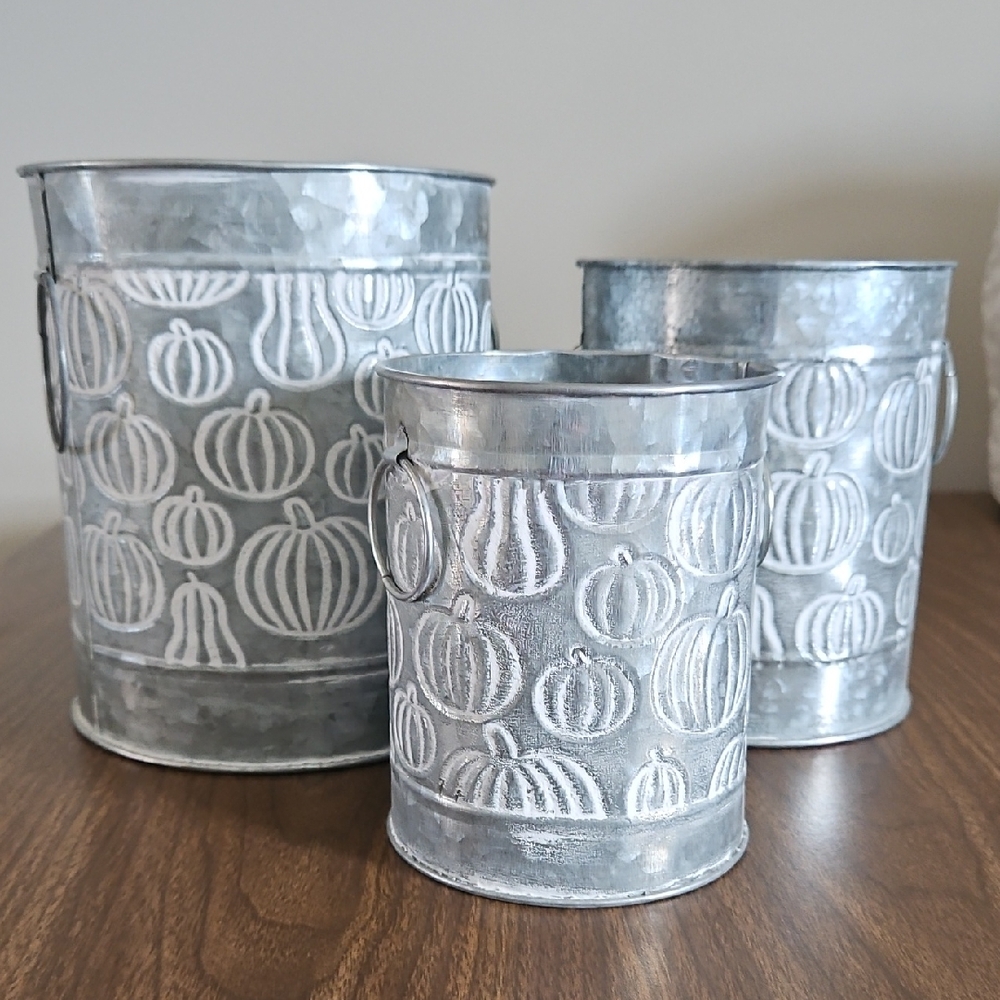 Rustic Silver Embossed Metal Bins